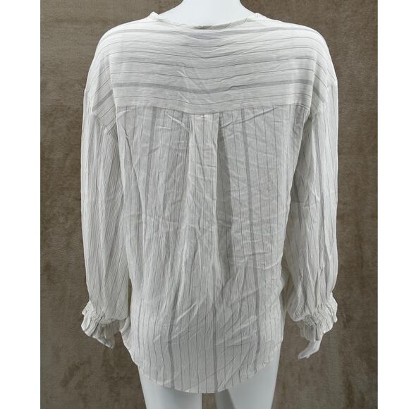 AllSaints Top Womens Small White Penny Stripe Surplice V-Neck Hi Lo Summer Sheer - Picture 7 of 12